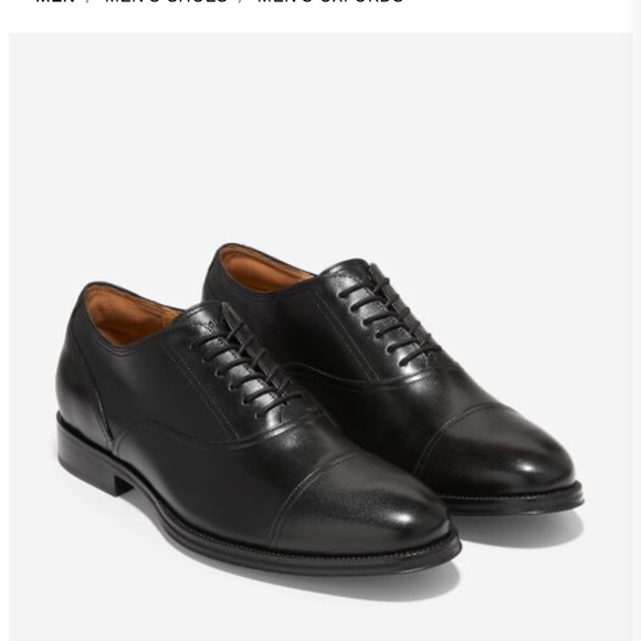 Cole Haan Mens Shoes Black Williams Cap Toe Oxford Leather Vibram Italy 7.5B - Picture 1 of 16